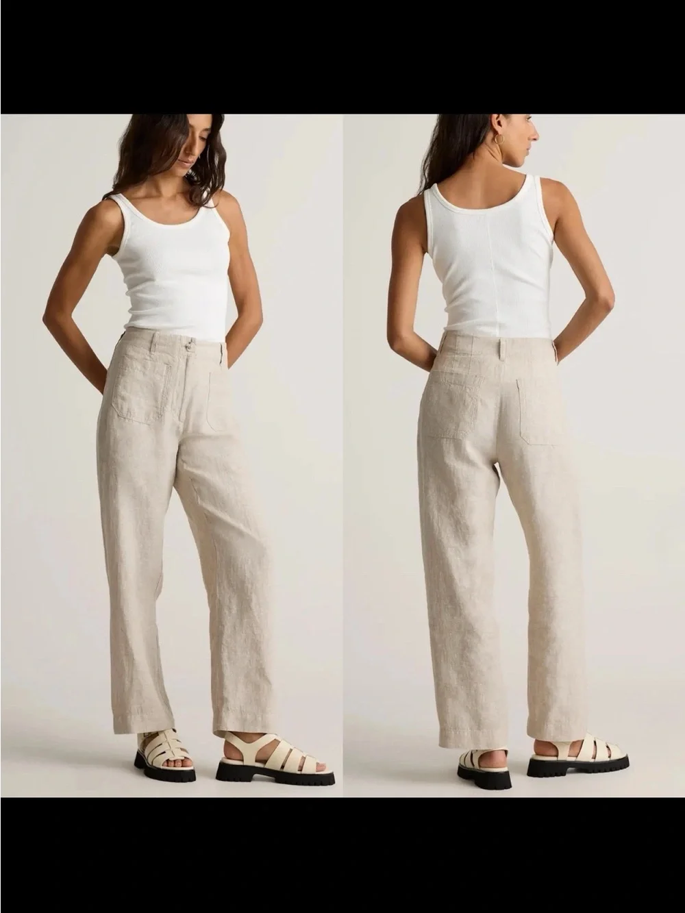 Quince 100% European Linen Patch Pocket Wide Leg Pants Flax Size 8 NWOT